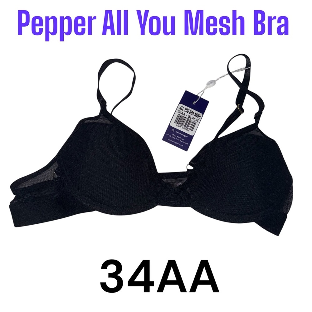 NWT Pepper 34AA Black All You Mesh Bra for small chests